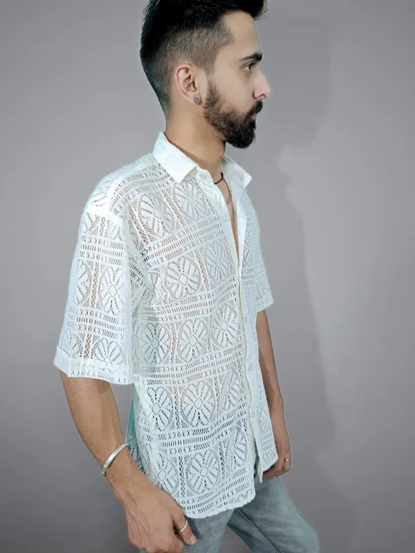 Cream_Polyester_Shirt_For_Men