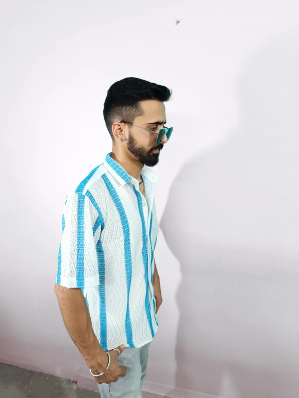White_And_Blue_Cotton_Blend_Shirt_For_Men