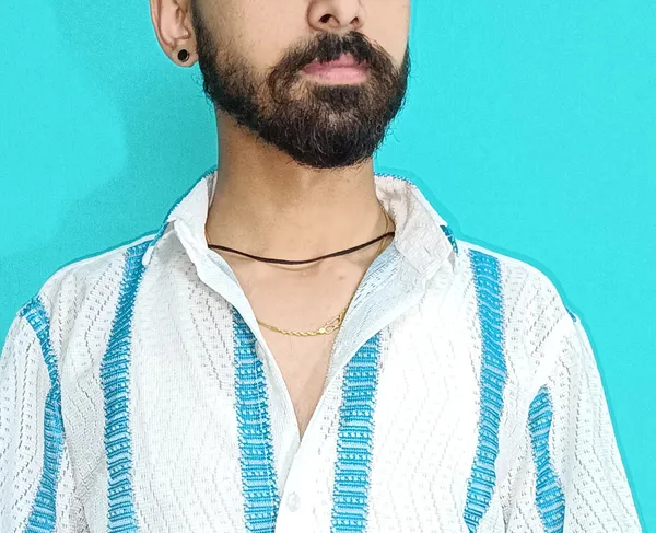 White_And_Blue_Cotton_Blend_Shirt_For_Men