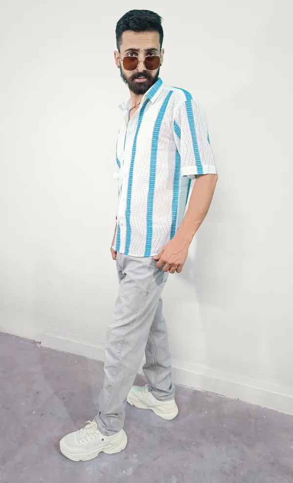 White_And_Blue_Cotton_Blend_Shirt_For_Men