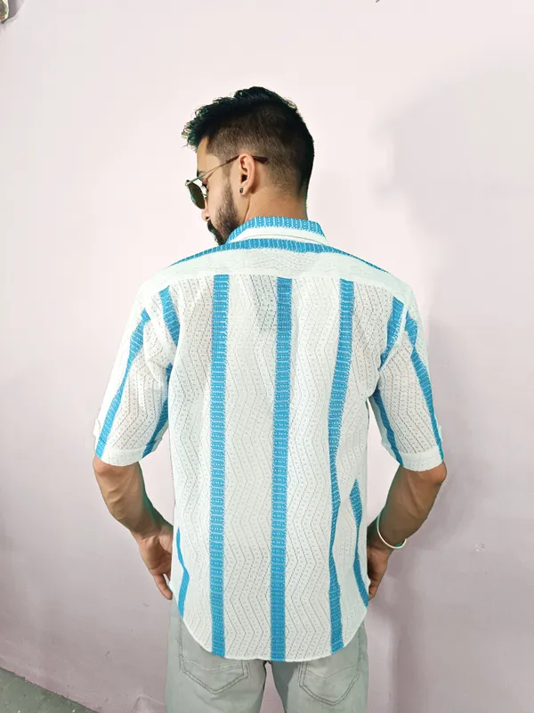 White_And_Blue_Cotton_Blend_Shirt_For_Men