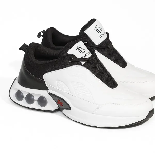 Black_And_White_Pu_And_Mesh_Shoes_For_Men