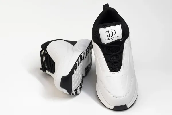 Black_And_White_Pu_And_Mesh_Shoes_For_Men