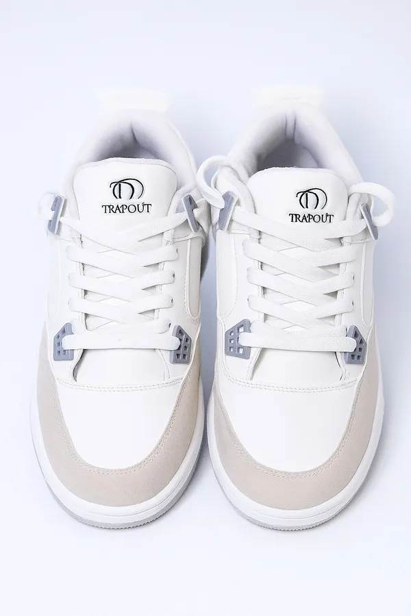 White_And_Beige_Synthetic_Leather_And_Mesh_And_Suede_Shoes_For_Men