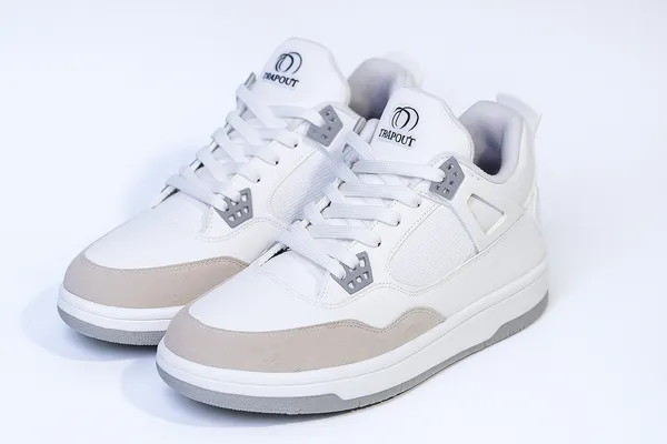 White_And_Beige_Synthetic_Leather_And_Mesh_And_Suede_Shoes_For_Men