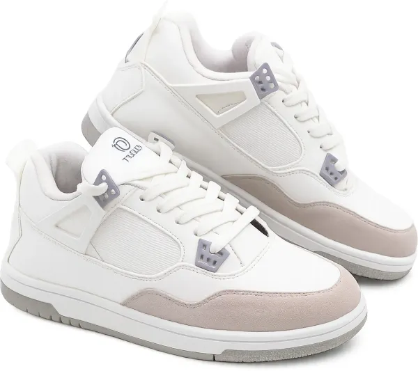 White_And_Beige_Synthetic_Leather_And_Mesh_And_Suede_Shoes_For_Men