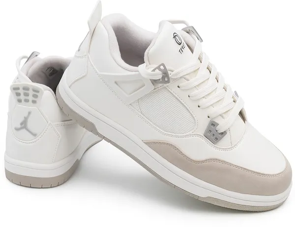 White_And_Beige_Synthetic_Leather_And_Mesh_And_Suede_Shoes_For_Men