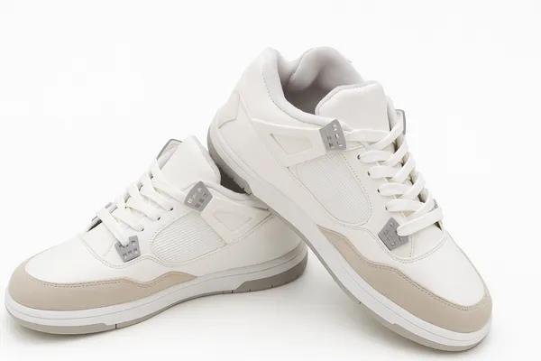 White_And_Beige_Synthetic_Leather_And_Mesh_And_Suede_Shoes_For_Men