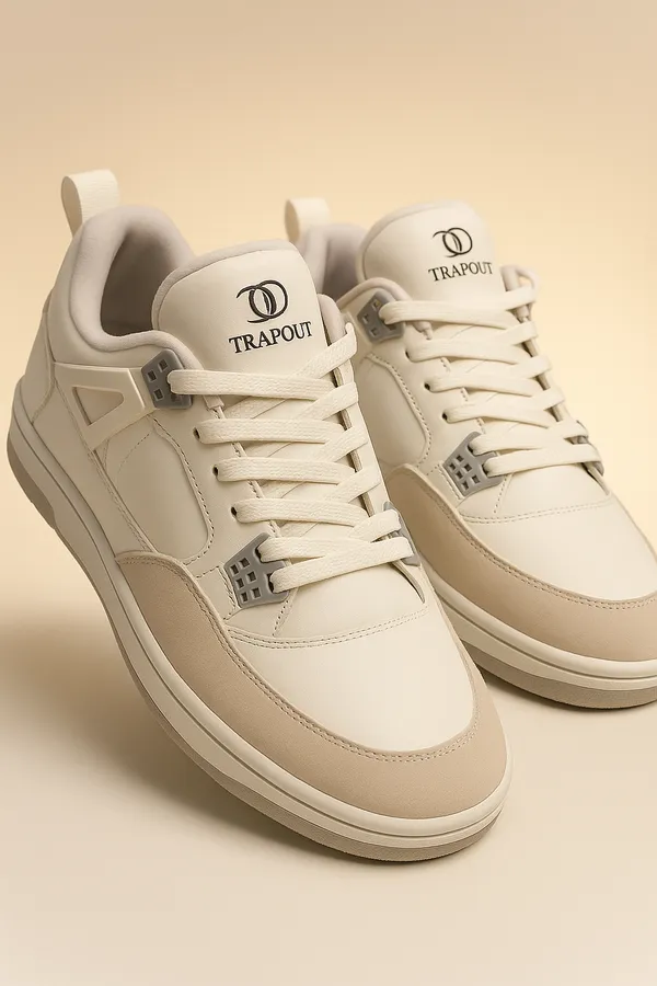 White_And_Beige_Synthetic_Leather_And_Mesh_And_Suede_Shoes_For_Men