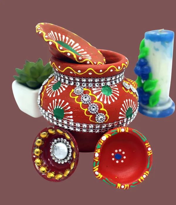 Pack_Of_4_Orange_Earthenware_Pooja_Thali_Set