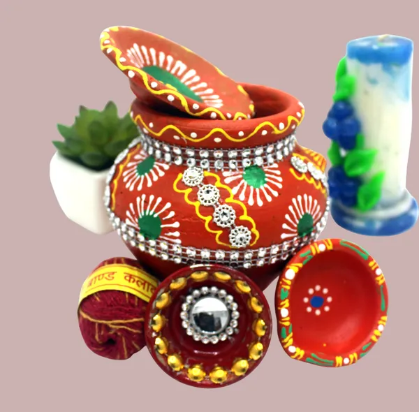 Pack_Of_4_Maroon_Earthenware_Pooja_Thali_Set