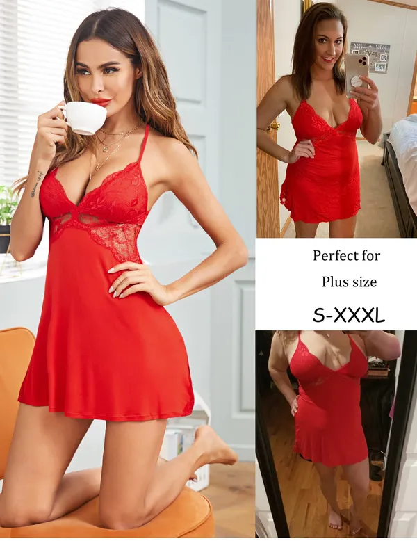 Red_Lace_Sling_Babydoll_Dress_Honeymoon_First_Night_Anniversary_Cotton_Lingerie_Chemise_Nightgown_For_Women