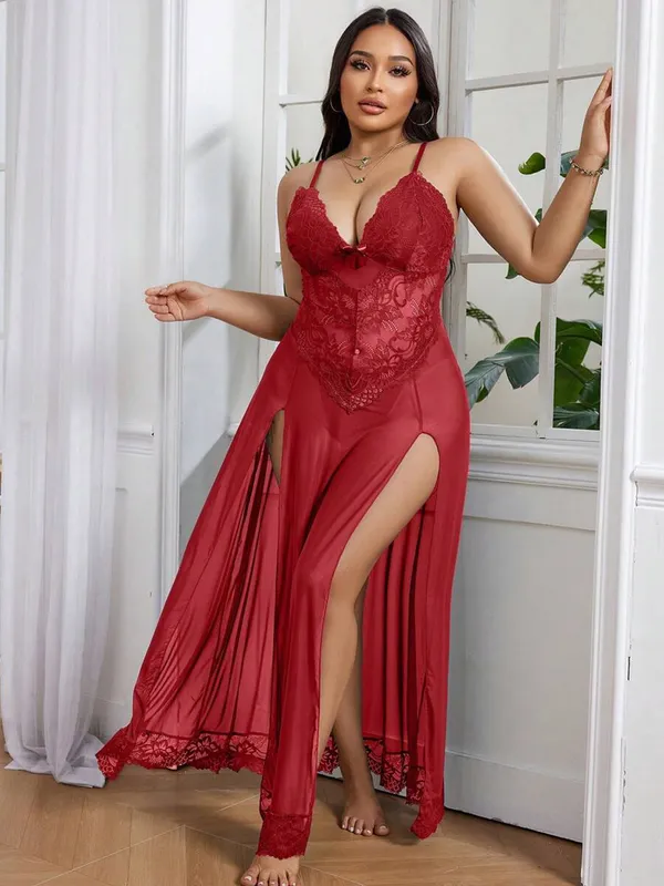 Red_Black_Mesh_Long_Gown_With_Side_Slits_Lace_Lingerie_Nightgown_For_Women