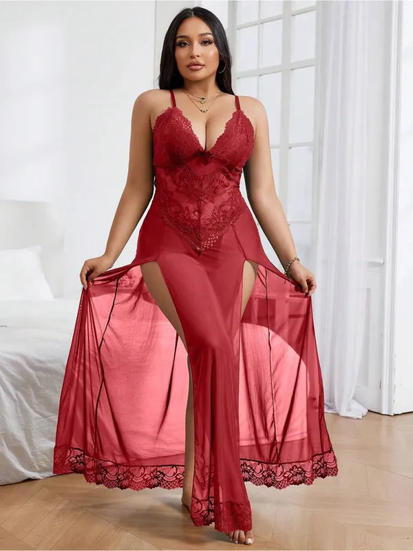 Red_Black_Mesh_Long_Gown_With_Side_Slits_Lace_Lingerie_Nightgown_For_Women