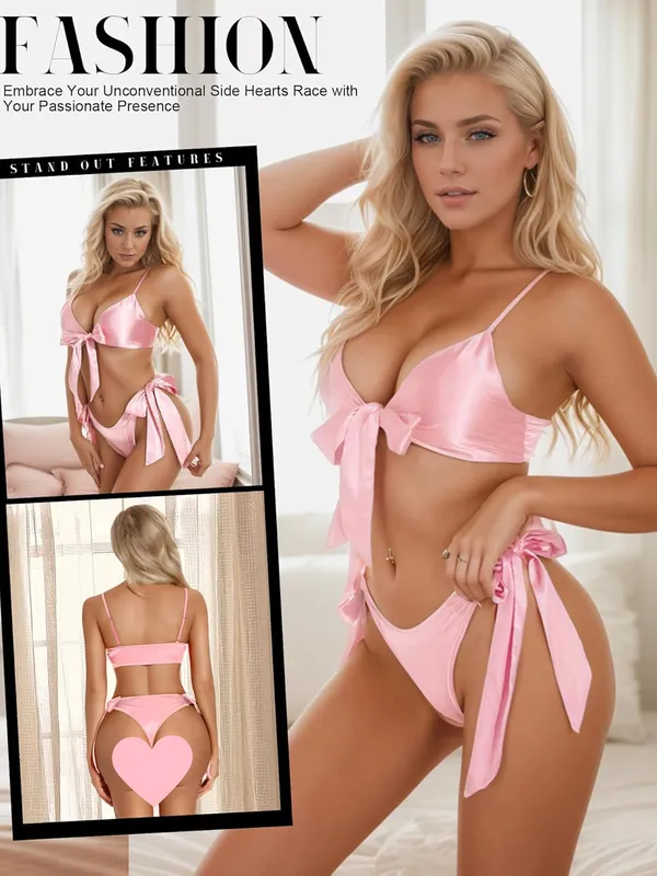 Pink_Satin_Bikini_Top_And_Bottom_With_Bow_Details_Tieside_Design_Twopiece_Swimsuit_Lingerie_Set_For_Women