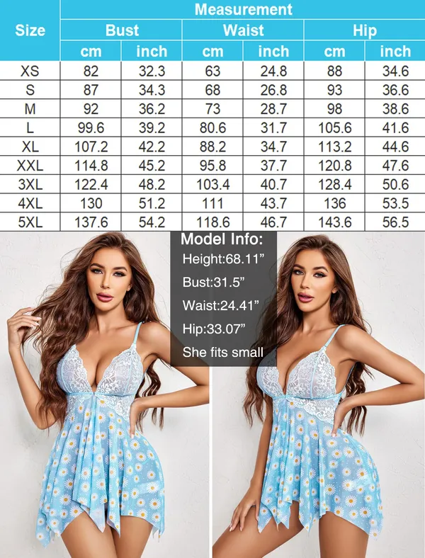 Blue_Front_Closure_Vneck_Above_Knee_Babydoll_Chemise_Softwrap_Lace_Lingerie_Nightwear_For_Women