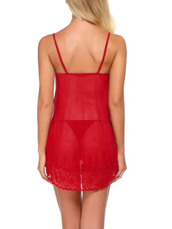 Red_Floral_Lace_Midi_Length_Babydoll_Lingerie_For_Women