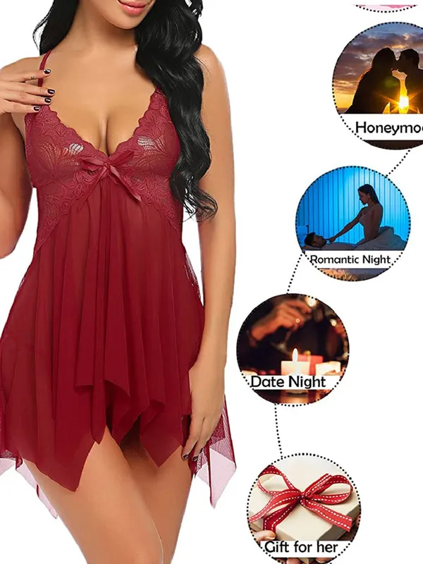 Maroon_Mesh_Floral_Above_Knee_Length_Babydoll_Lingerie_For_Women