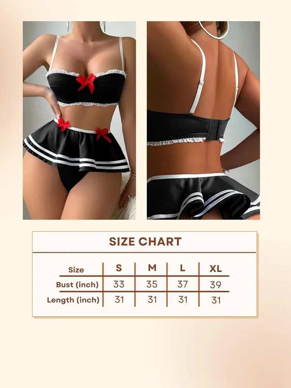 Black_Bra_&_Skirted_Panty_Set_With_Red_Bow_Detailing_Roleplay_Honeymoon_Nightwear_Babydoll_Lingerie_For_Women