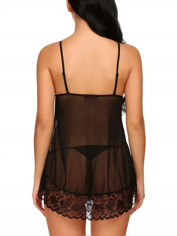Black_Floral_Lace_Above_Knee_Length_Babydoll_Lingerie_For_Women