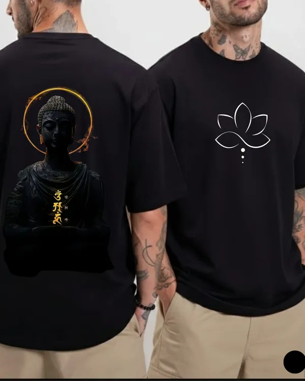 Dark_Statue_Buddha_&_Minimalist_Lotus_Black_Oversize_Tee