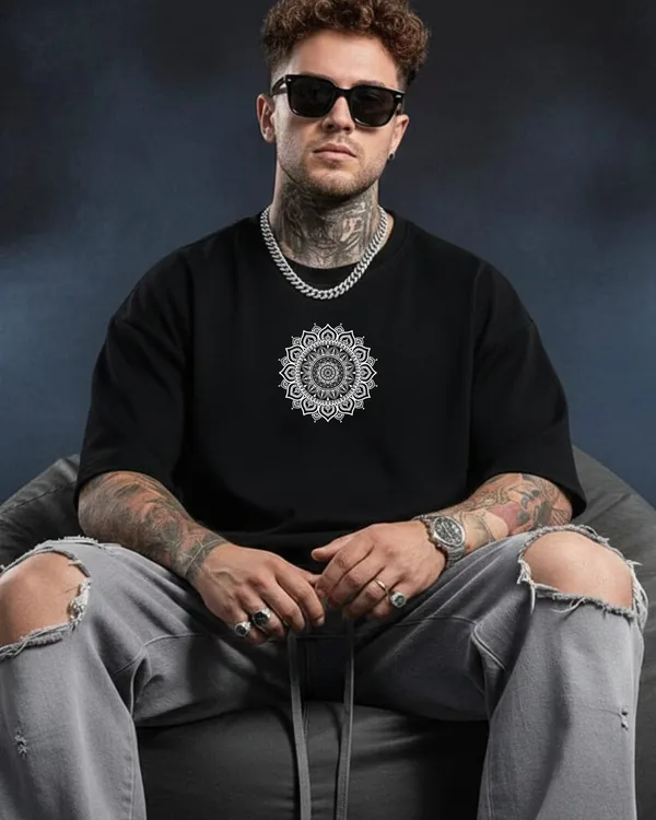 Don't_Hate_Meditate"_Buddha_Silhouette_Black_Oversize_Tee