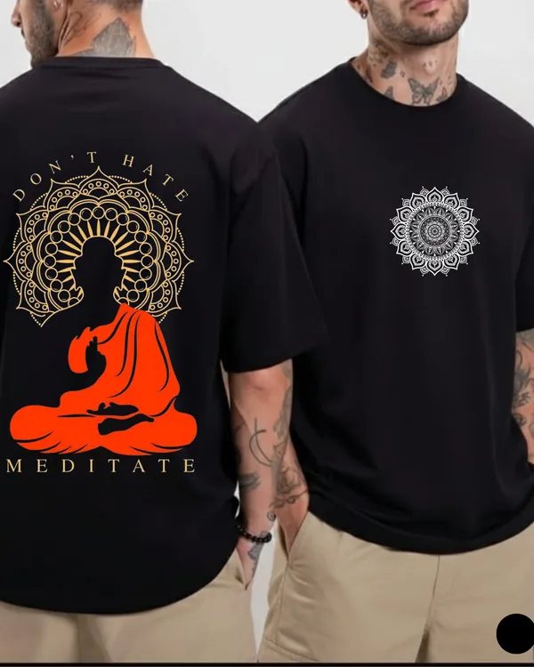 Don't_Hate_Meditate"_Buddha_Silhouette_Black_Oversize_Tee