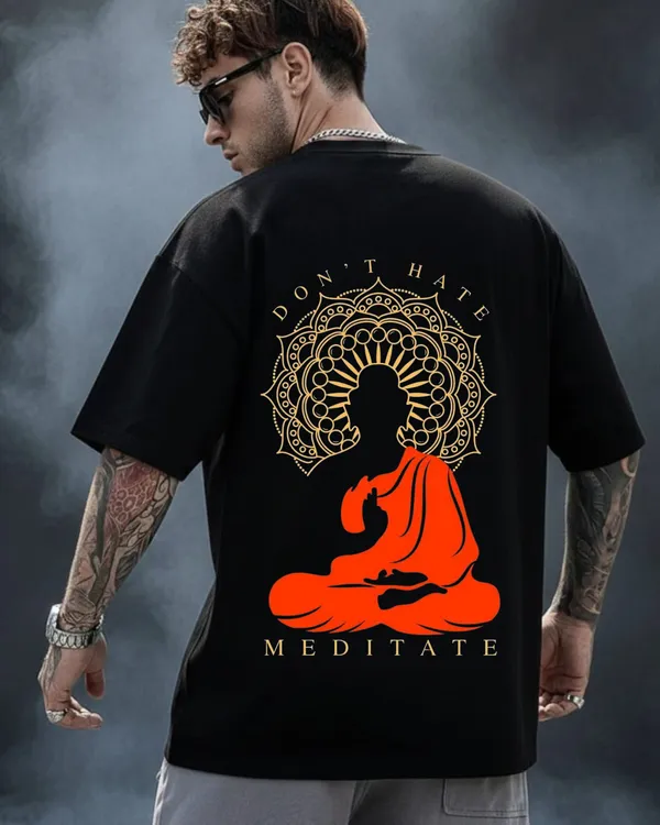 Don't_Hate_Meditate"_Buddha_Silhouette_Black_Oversize_Tee