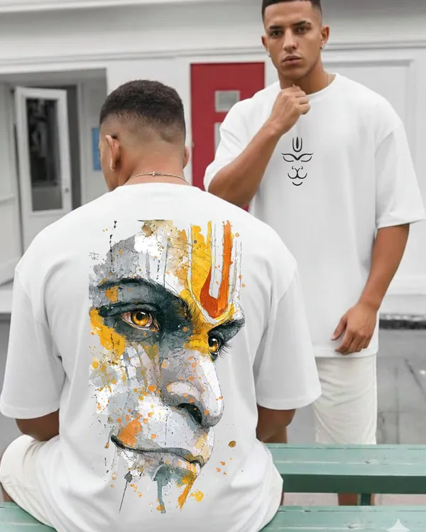 Hanuman_Golden_face_Oversize_White_Tees