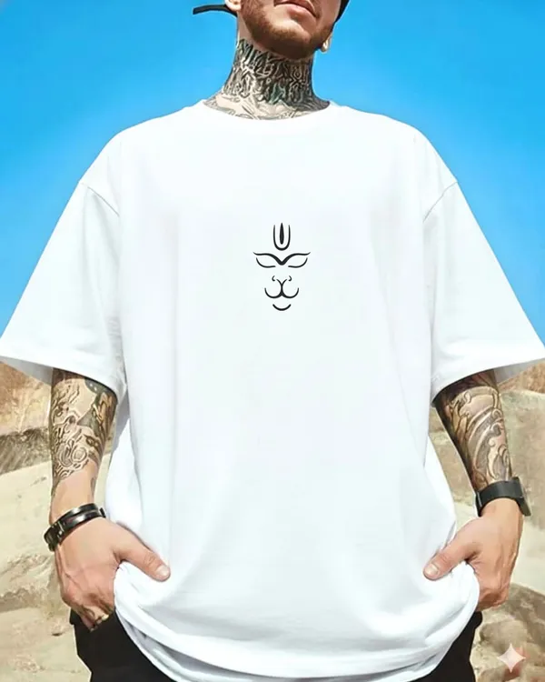 Hanuman_Golden_face_Oversize_White_Tees