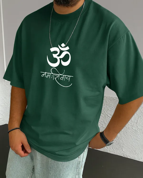 Bottle_Green_Trishul_Spine:_Maha_Mrityunjaya_Oversized_Printed_T-Shirt