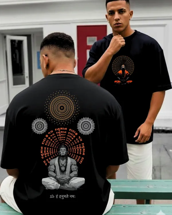 Meditative_Hanuman_Chakra_Edition_Oversize_Black_Tees