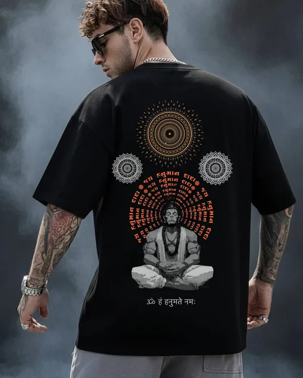 Meditative_Hanuman_Chakra_Edition_Oversize_Black_Tees