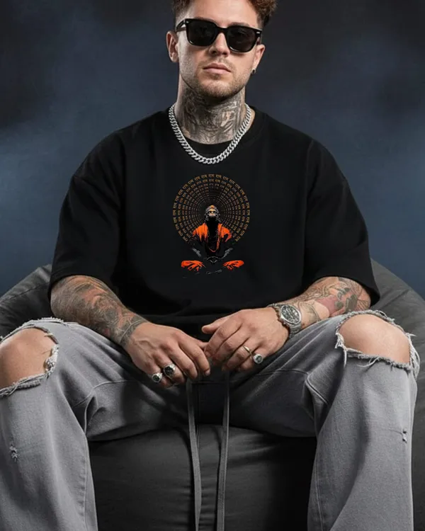 Meditative_Hanuman_Chakra_Edition_Oversize_Black_Tees
