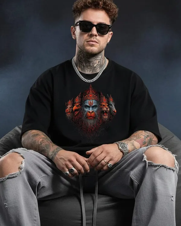 Panch_Mukhi_Hanuman_Oversize_Black_Tees