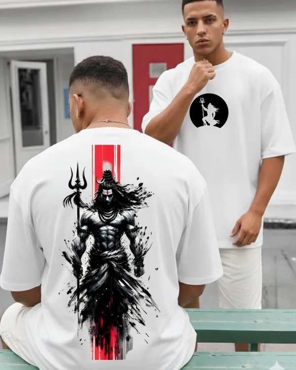 Trishul_dhari_rudra_shiva_oversize_white_Tees