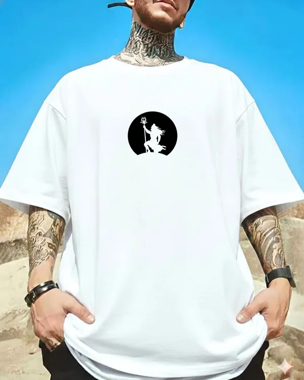 Trishul_dhari_rudra_shiva_oversize_white_Tees