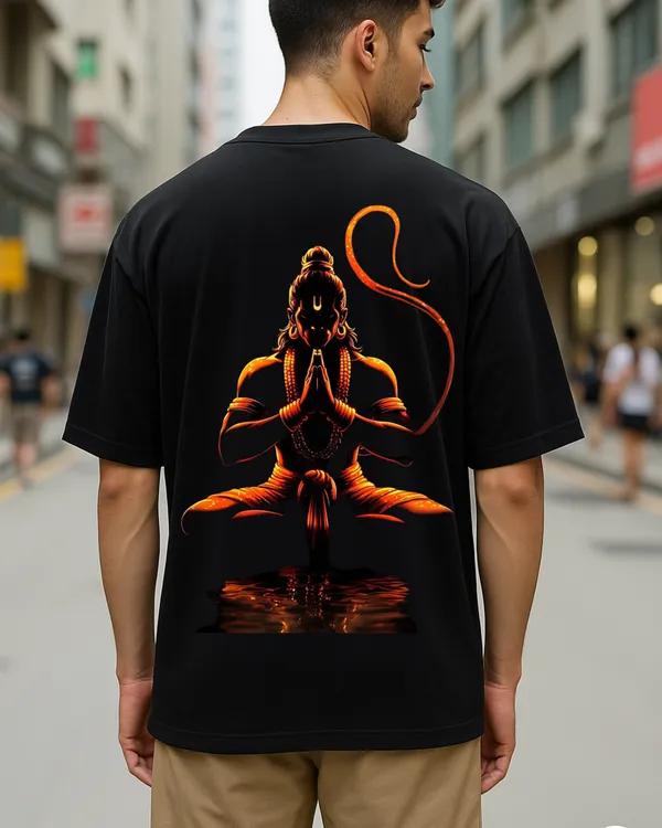 Black_Haricane_Lifestyle_The_Meditative_Warrior:_Lord_Hanuman_Oversized_Printed_T-Shirt