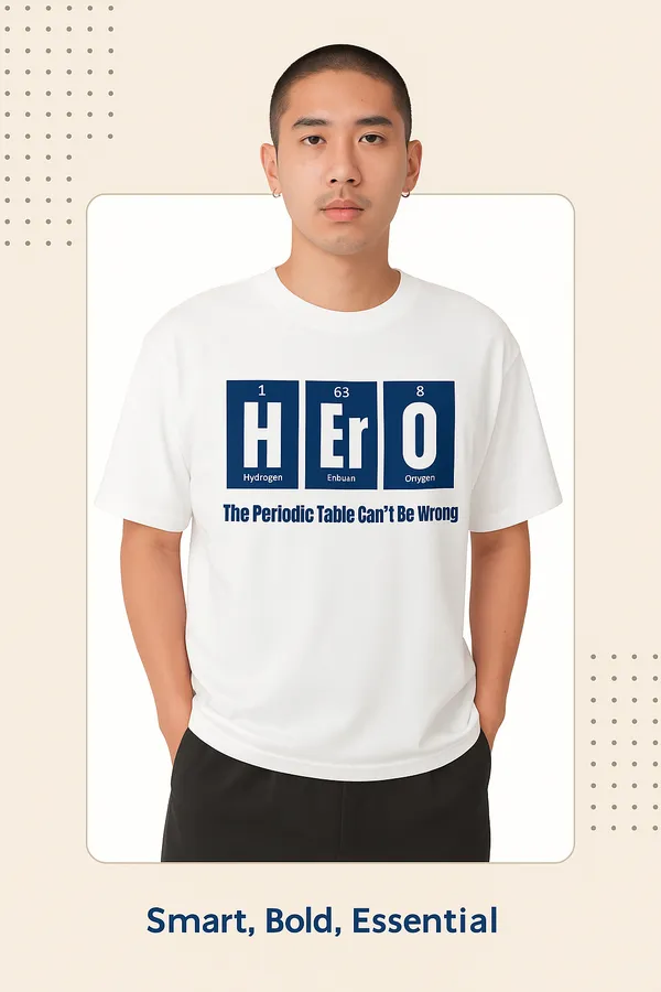 White_Hero_Periodic_Table_Science_Smart,_Bold,_Essential_Oversize_Tee