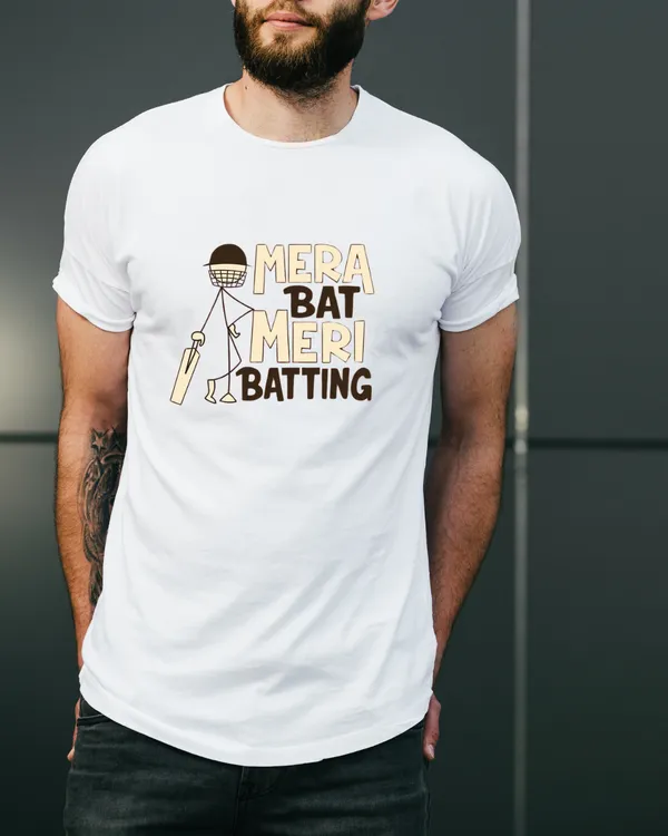 White_Mera_Bat_Meri_Batting_Cricket_Stick_Figure_Oversize_Tee