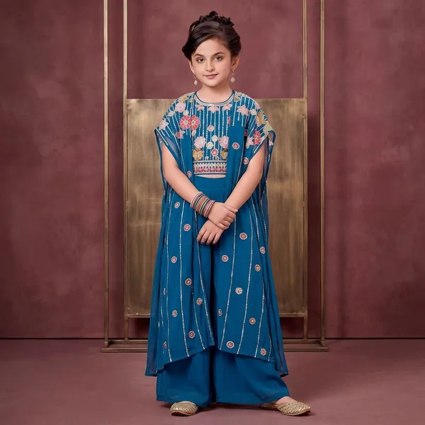 Blue_Floral_Embroidered_Georgette_Sharara_Set_For_Girls