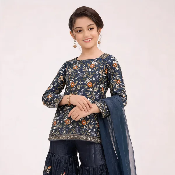 Navy_Blue_Silk_Embroidered_Sharara_Set_For_Girls