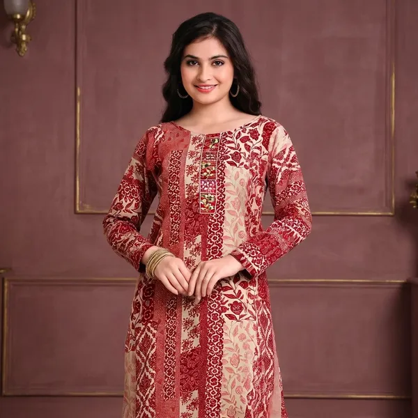 Maroon_Printed_Cotton_Straight_Kurta_With_Pant_Set_For_Women