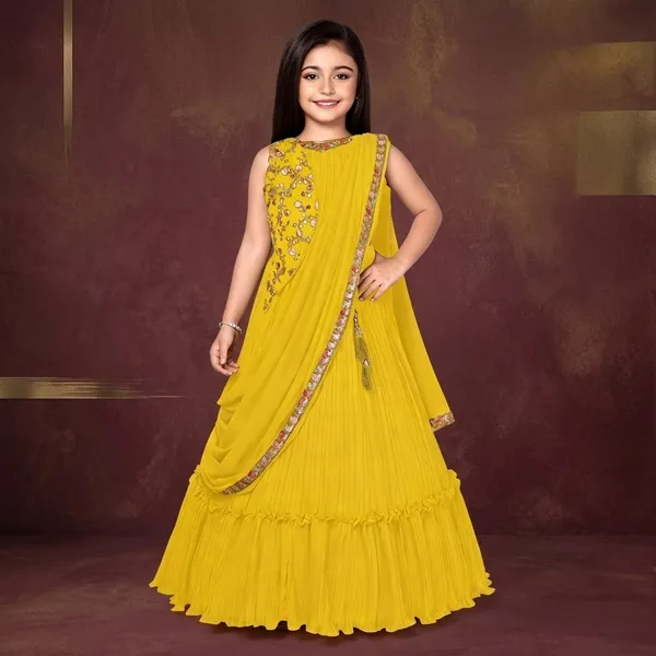 Yellow_Georgette_Embellished_Gown_For_Girls