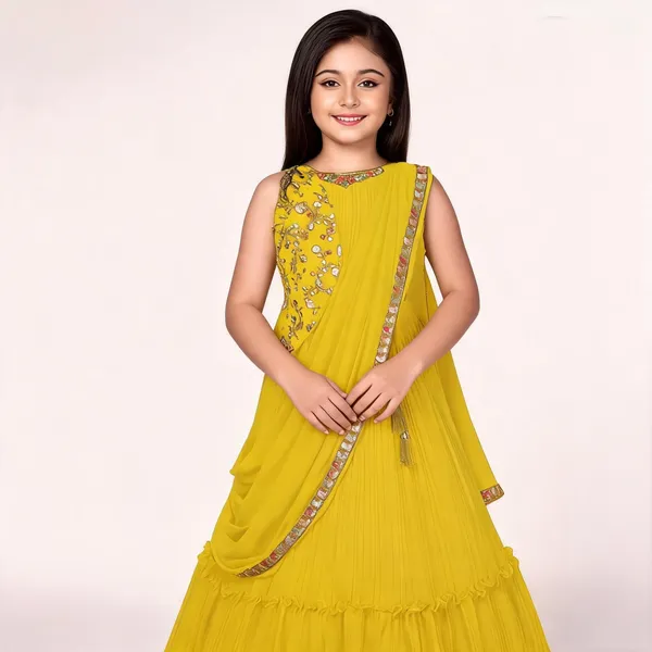 Yellow_Georgette_Embellished_Gown_For_Girls