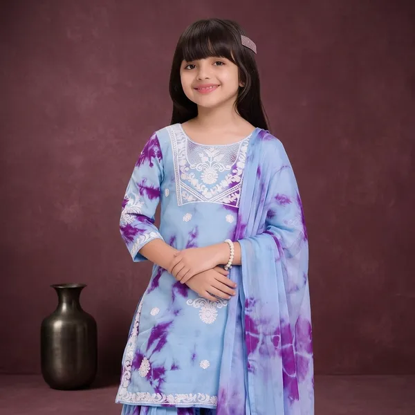 Blue_Tie-Dye_Cotton_Embroidered_Salwar_Suit_Set_For_Girls