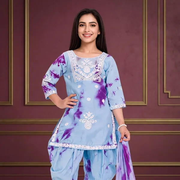 Blue_Tie-Dye_Cotton_Embroidered_Salwar_Suit_Set_For_Girls