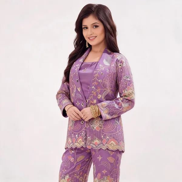 Purple_Embroidered_Silk_Jacket_Style_Suit_Set_For_Women