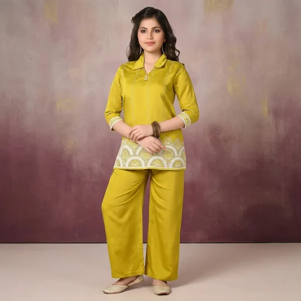 Mustard_Yellow_Silk_Embroidered_Collar_Kurta_Palazzo_Set_For_Women