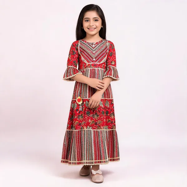 Red_Floral_Print_Tiered_Maxi_Dress_For_Girls